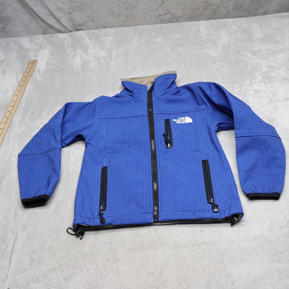 North Face Summit Series Jacket Youth Large Blue Houndstooth Softshell Hike READ